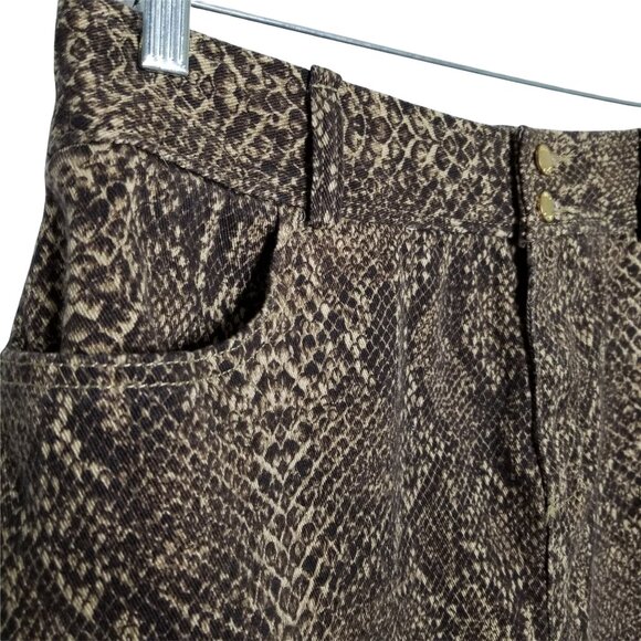 Chaps NWT Size 12 Skirt Knee Snake Reptile Print Stretch Denim Pockets Brown - Picture 5 of 7